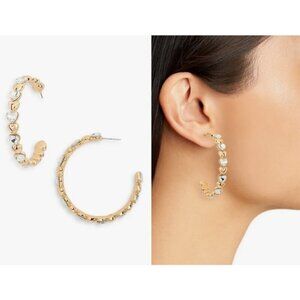 💕NORDSTROM RACK💕 Alternating Crystal Heart Hoop Earrings ~ Clear Gold NWT